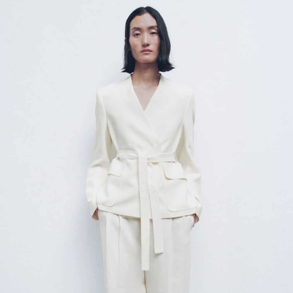 Zara Linen Blend Belted Blazer